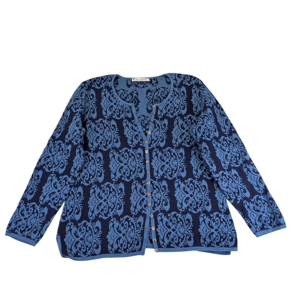 Mansted‎ Womens Blue All Over Pattern Button Front Cardigan Sweater Size Large